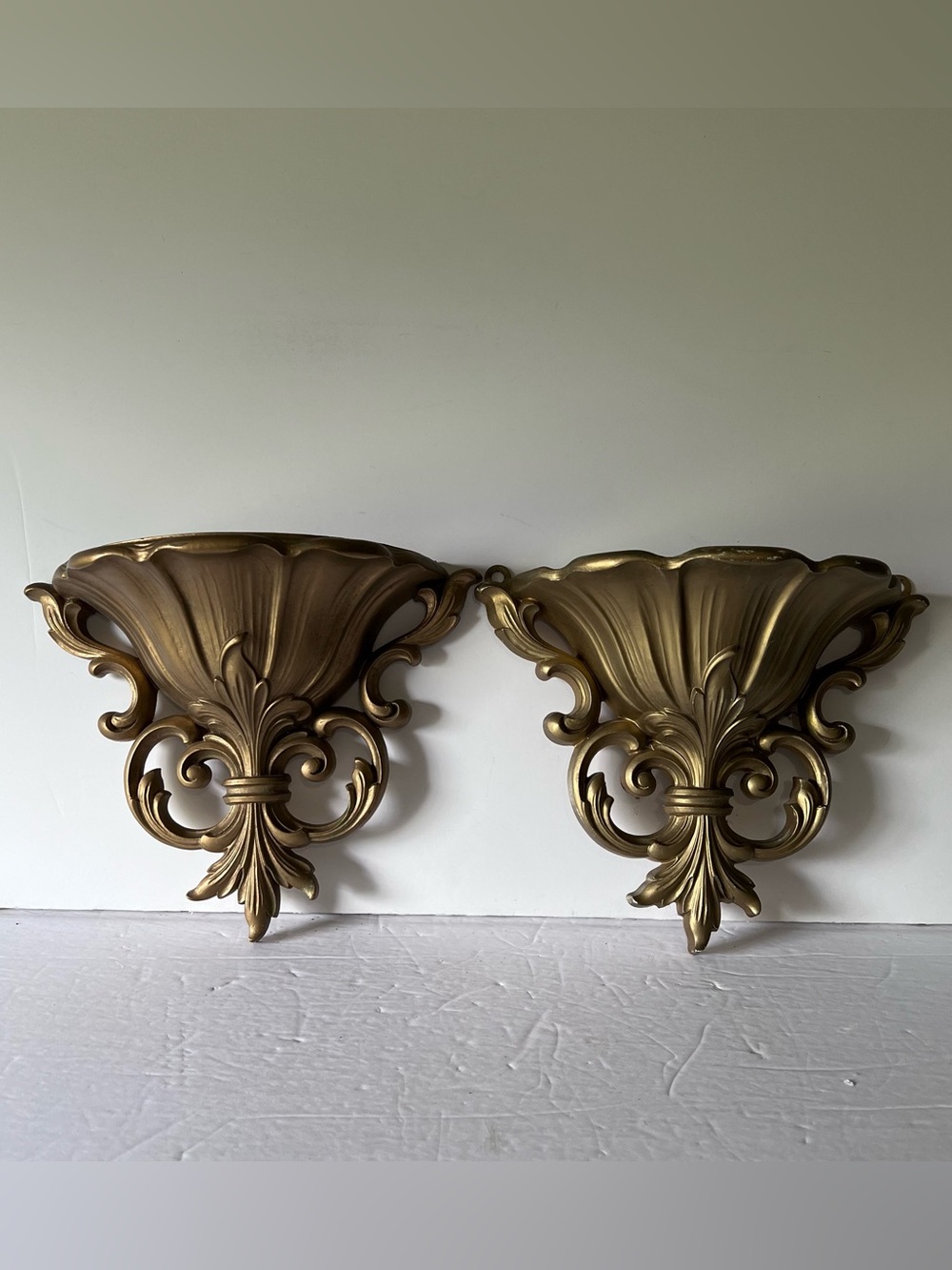 VTG Syroco Wall Sconces Gold Gilt Hollywood Regency Homco 9” X 6” Read Below
